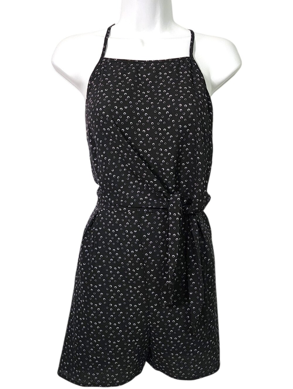 Lots of Love by Speechless Womens Large Polka-Dot Keyhole Romper Black